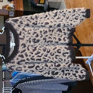 H&M Fuzzy Leopard-Print Crewneck Sweater - Beige & Brown